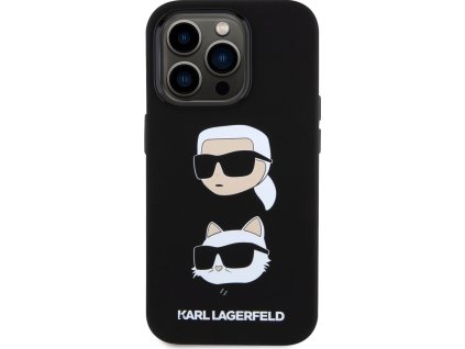 Karl Lagerfeld Ochranný kryt na iPhone 15 Pro - Karl Lagerfeld, Liquid Silicone Karl and Choupette Heads Black KLHCP15LSDHKCNK