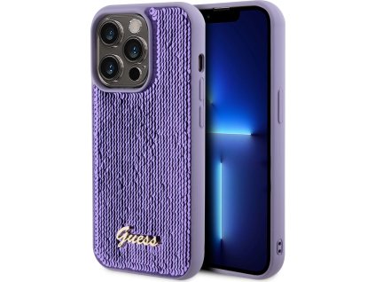 Guess Ochranný kryt na iPhone 14 Pro - Guess, Sequin Script Logo Purple GUHCP14LPSFDGSU