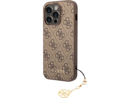 Guess Ochranný kryt na iPhone 14 Pro - Guess, 4G Charms Tone on Tone Brown GUHCP14LGF4GCW