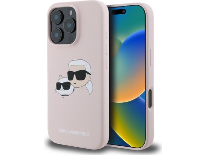 Karl Lagerfeld Ochranný kryt na iPhone 16 Pro MAX - Karl Lagerfeld, Silicone Double Heads MagSafe Pink KLHMP16XSKCHPPLP
