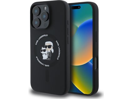 Karl Lagerfeld Ochranný kryt na iPhone 16 Pro - Karl Lagerfeld, Silicone Karl and Choupette MagSafe Black KLHMP16LSCMKCRHK