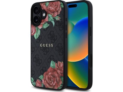 Guess Ochranný kryt na iPhone 16 - Guess, 4G Roses MagSafe Black GUHMP16SP4ROPEMCK