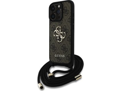 Guess Ochranný kryt s crossbody popruhem na iPhone 16 Pro - Guess, 4G PU Metal Logo Brown GUHCP16LP4GMGCRW