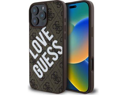 Guess Ochranný kryt na iPhone 16 Pro - Guess, 4G Big Love MagSafe Brown GUHMP16LP4PLGWW