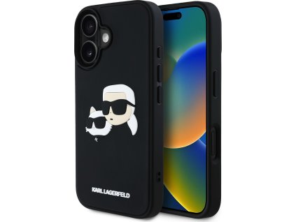 Karl Lagerfeld Ochranný kryt na iPhone 16 - Karl Lagerfeld, 3D Rubber Double Heads Black KLHCP16SRBCKCHLK