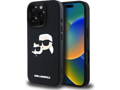 Karl Lagerfeld Ochranný kryt na iPhone 16 Pro - Karl Lagerfeld, 3D Rubber Double Heads Black KLHCP16LRBCKCHLK