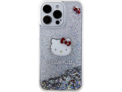Hello Kitty Ochranný kryt na iPhone 15 Pro MAX - Hello Kitty, Liquid Glitter Electroplating Head Logo Transparent HKHCP15XLIKHET