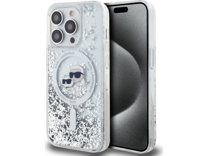 Karl Lagerfeld Ochranný kryt na iPhone 13 Pro MAX - Karl Lagerfeld, Liquid Glitter Karl and Choupette Heads MagSafe Transparent KLHMP13XLGKCSGH
