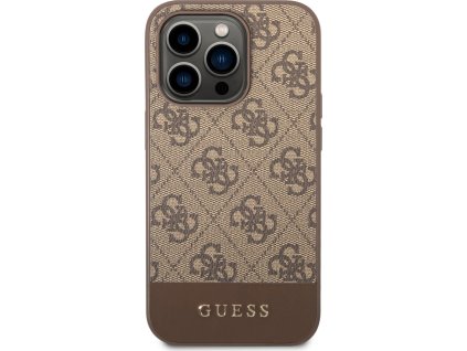 Guess Ochranný kryt pro iPhone 14 Pro MAX - Guess, 4G Stripe Back Brown GUHCP14XG4GLBR