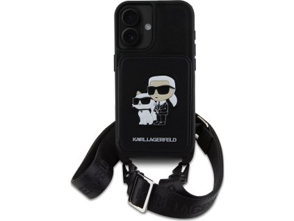 Karl Lagerfeld Ochranný kryt na iPhone 16 - Karl Lagerfeld, Saffiano Crossbody Karl and Choupette Black KLHCP16SCSAKCPMK