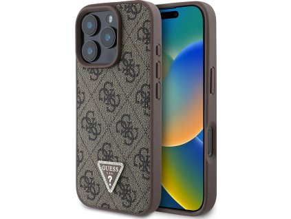 Guess Ochranný kryt na iPhone 16 Pro MAX - Guess, 4G Strass Triangle Brown GUHCP16XP4TDPW