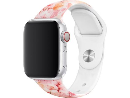 Řemínek s potiskem pro Apple Watch - Kytičkový (Barva Bílá, Velikost 38/40/41mm, Obvod M-L (střední až větší obvod zápěstí))