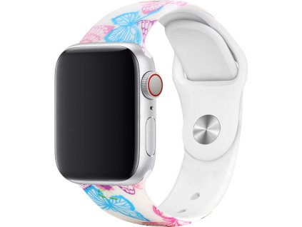 Řemínek s potiskem pro Apple Watch - Modří motýli (Barva Bílá, Velikost 38/40/41mm, Obvod M-L (střední až větší obvod zápěstí))
