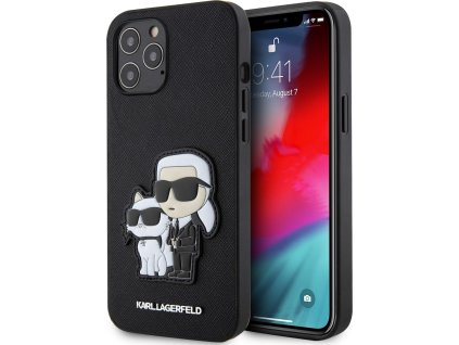 Karl Lagerfeld Ochranný kryt na iPhone 12 / 12 Pro - Karl Lagerfeld, Saffiano Karl and Choupette Black KLHCP12MSANKCPK
