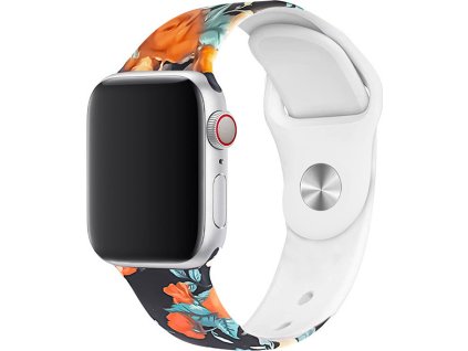 Řemínek s potiskem pro Apple Watch - Půlnoční růže (Barva Bílá, Velikost 38/40/41mm, Obvod M-L (střední až větší obvod zápěstí))