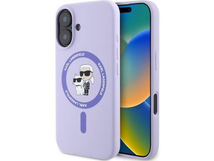 Karl Lagerfeld Ochranný kryt na iPhone 16 - Karl Lagerfeld, Silicone Karl and Choupette MagSafe Purple KLHMP16SSCMKCRHU
