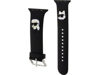 Karl Lagerfeld Řemínek pro Apple Watch 44mm / 45mm / 46mm / 49mm - Karl Lagerfeld, Karl and Choupette Head Black KLAWLSLKCNK