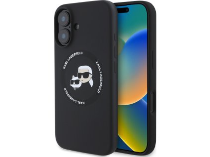 Karl Lagerfeld Ochranný kryt na iPhone 16 - Karl Lagerfeld, Silicone K&CH Heads MagSafe Black KLHMP16SSKCHTCK