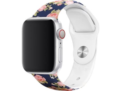 Řemínek s potiskem pro Apple Watch - S růžemi (Barva Černá, Velikost 38/40/41mm, Obvod M-L (střední až větší obvod zápěstí))