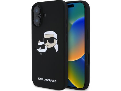 Karl Lagerfeld Ochranný kryt na iPhone 16 PLUS - Karl Lagerfeld, Silicone Double Heads MagSafe Black KLHMP16MSKCHPPLK