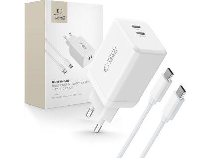 Tech-Protect Rychlá nabíječka do sítě - Tech-Protect, NC45W-GAN PD45W White + USB-C kabel