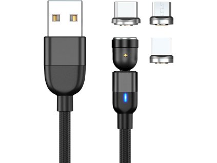 Magnetický nabíjecí kabel 3v1 (USB-C + Lightning + Micro USB) (Barevná varianta Černá)