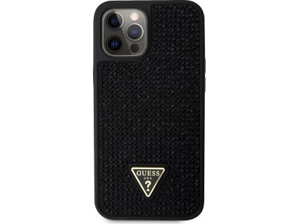 Guess Ochranný kryt pro iPhone 12 Pro MAX - Guess, Rhinestones Triangle Metal Logo Black GUHCP12LHDGTPK