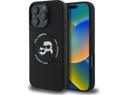Karl Lagerfeld Ochranný kryt na iPhone 16 Pro - Karl Lagerfeld, Silicone K&CH Heads MagSafe Black KLHMP16LSKCHTCK