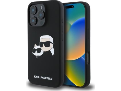 Karl Lagerfeld Ochranný kryt na iPhone 16 Pro MAX - Karl Lagerfeld, Silicone Double Heads MagSafe Black KLHMP16XSKCHPPLK