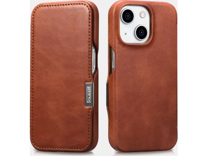 iCarer Knížkové pouzdro na iPhone 15 Pro - iCarer, Oil Wax Real Leather MagSafe Brown WMI15230614