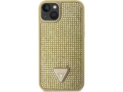 Guess Ochranný kryt pro iPhone 14 - Guess, Rhinestones Triangle Metal Logo Gold GUHCP14SHDGTPD