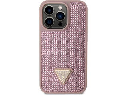 Guess Ochranný kryt pro iPhone 14 Pro - Guess, Rhinestones Triangle Metal Logo Pink GUHCP14LHDGTPP
