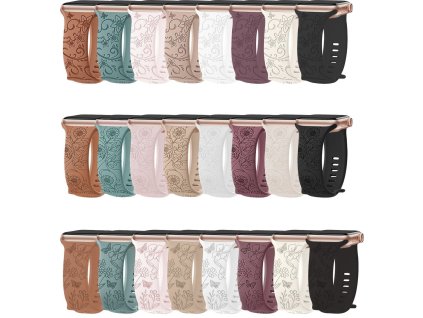 Řemínek gravírované květiny pro Apple Watch 42/44/45/46/49mm (Barva Pomněnka - vínová)