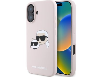 Karl Lagerfeld Ochranný kryt na iPhone 16 - Karl Lagerfeld, Silicone Double Heads MagSafe Pink KLHMP16SSKCHPPLP