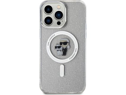 Karl Lagerfeld Ochranný kryt na iPhone 15 Pro MAX - Karl Lagerfeld, IML Glitter Karl and Choupette MagSafe Transparent KLHMP15XHGKCNOT