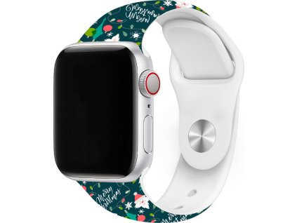 Vánoční řemínek s potiskem pro Apple Watch - Merry Christmas (Barva Khaki, Velikost 38/40/41mm, Obvod S-M (menší až střední obvod zápěstí))