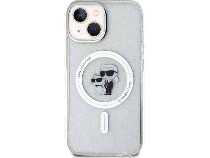 Karl Lagerfeld Ochranný kryt na iPhone 15 - Karl Lagerfeld, IML Glitter Karl and Choupette MagSafe Transparent KLHMP15SHGKCNOT