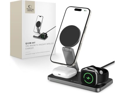 Tech-Protect Bezdrátová nabíječka pro iPhone, Apple Watch a AirPods - Tech-Protect, QI15W-A47 Wireless Charger Black