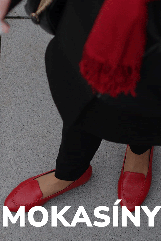 Kožené červené mokasiny