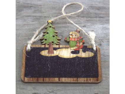 Set 2 Drevených Vianočných Dekorácií - Snehuliak & Stromček