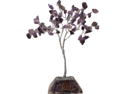 Stromček Šťastia s Orgonitovým Podstavcom - 80 Kamienkov - Amethyst