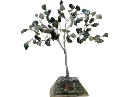 Stromček Šťastia s Orgonitovým Podstavcom - 80 Kamienkov - Machový Achát