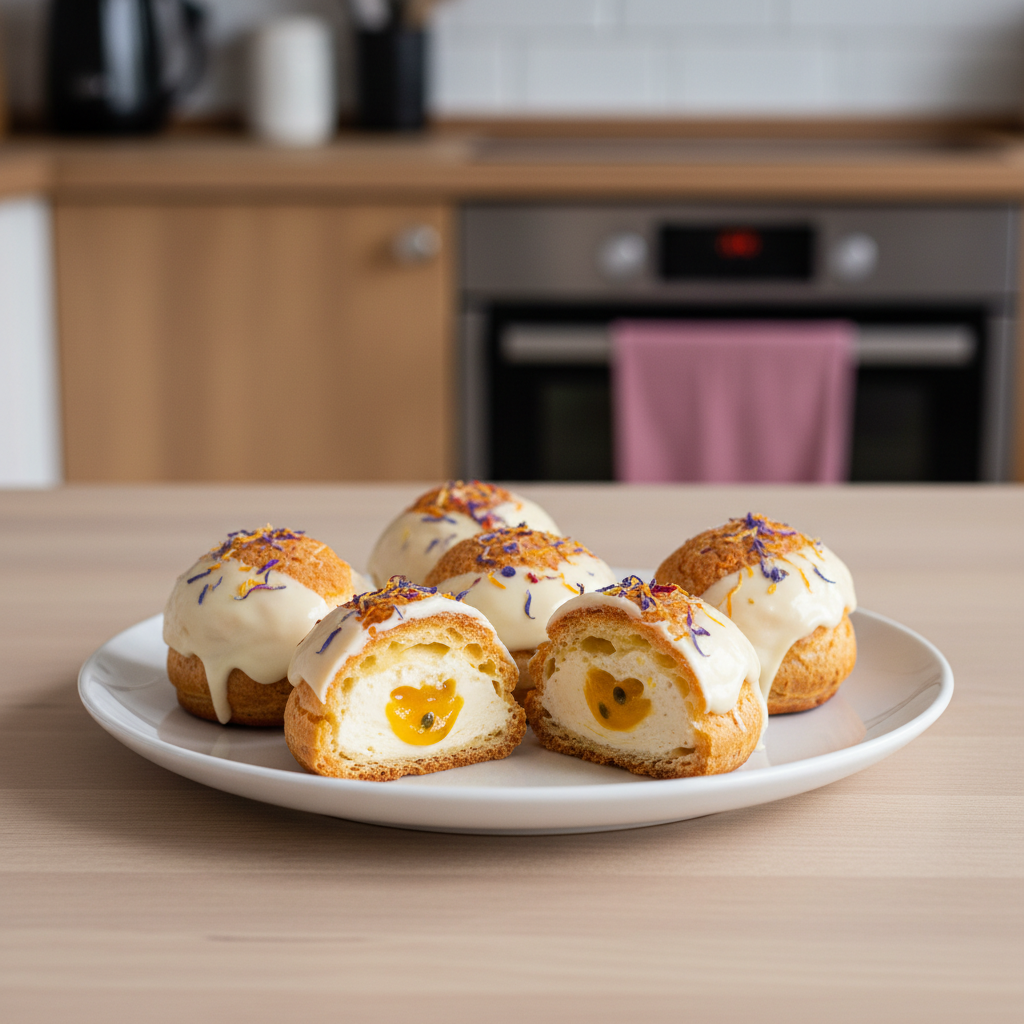 Choux – základný recept na odpaľované cesto s ganážou z bielej čokolády a marakuje