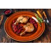 roasted duck legs with cranberrie sauce dark wooden table top view 89816 24457