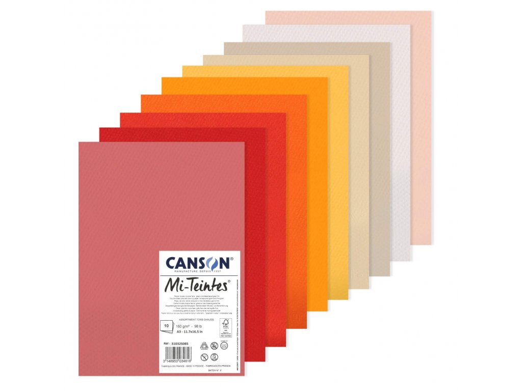 Barevné papíry Canson Mi Teintes Warm Tones, 160 gm2, 10 archů A3