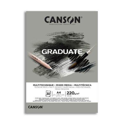 Skicák Canson Graduate mix media gray A4