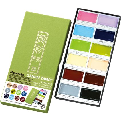 Akvarelové barvy Kuretake Gansai Tambi New Colours, sada 12 ks