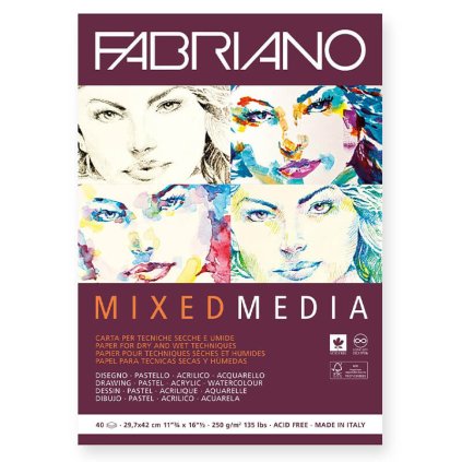 Skicák Fabriano Mix Media, 250 gm2, 40 archů A3
