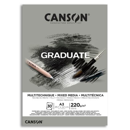 Skicák Canson Graduate mix media gray a3