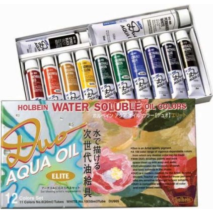 Olejové barvy Holbein Duo Aqua Oil Elite, sada 12 ks